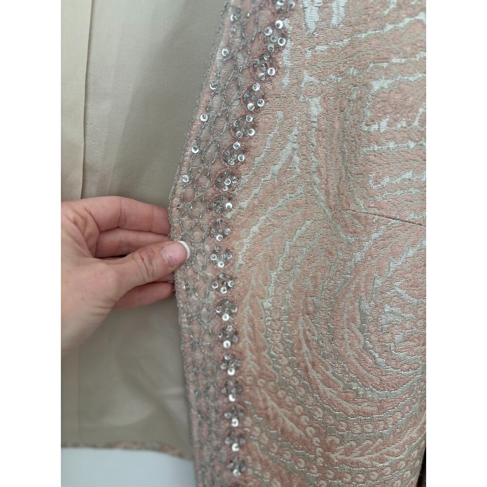 Andrea Behar Blush Pink Metallic Brocade Evening Jacket Sequin Beaded Trim Sz 6 - Picture 5 of 6